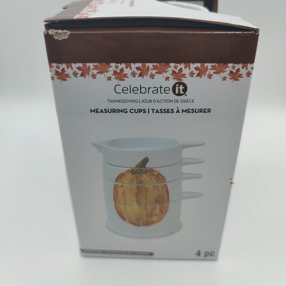 Pumpkin Measuring Cups Set 4 Pc Ceramic Thanksgiving Fall Harvest Decor - Picture 2 of 5